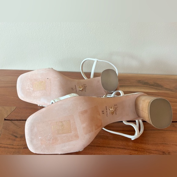 Dior Dway Heeled Sandal White and Gold-Tone Gradient Butterflies Sz 37/us7 - Picture 5 of 14
